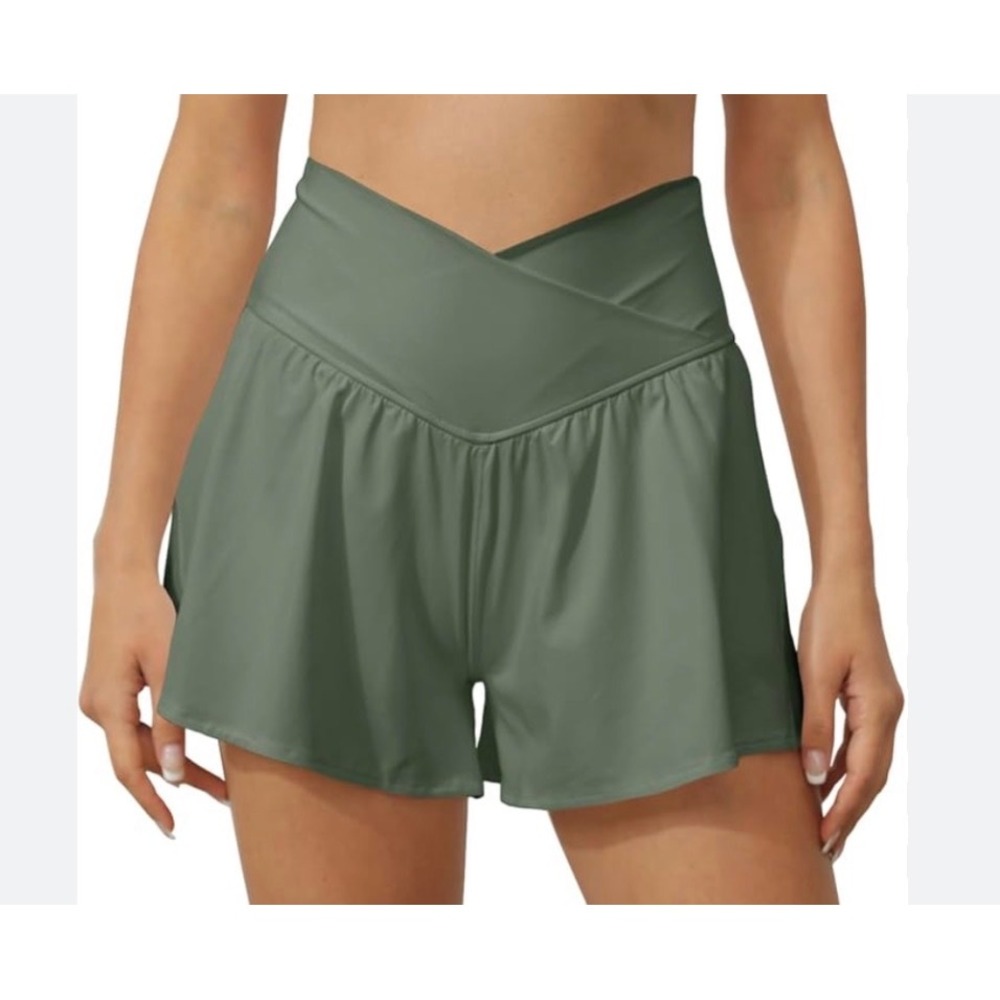 Better Together Sage Green‎ Crossover V-Waist Athletic Shorts - XL